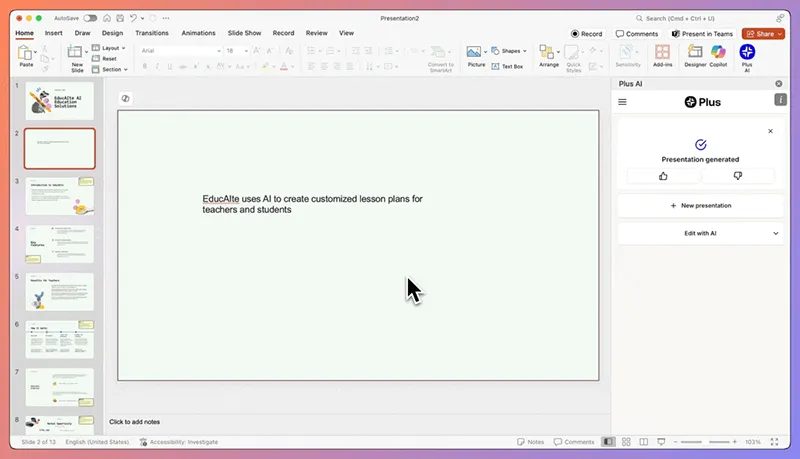 Plus AI بهترین ابزار هوش مصنوعی برای سازندگان حرفه ای ارائه ها است.